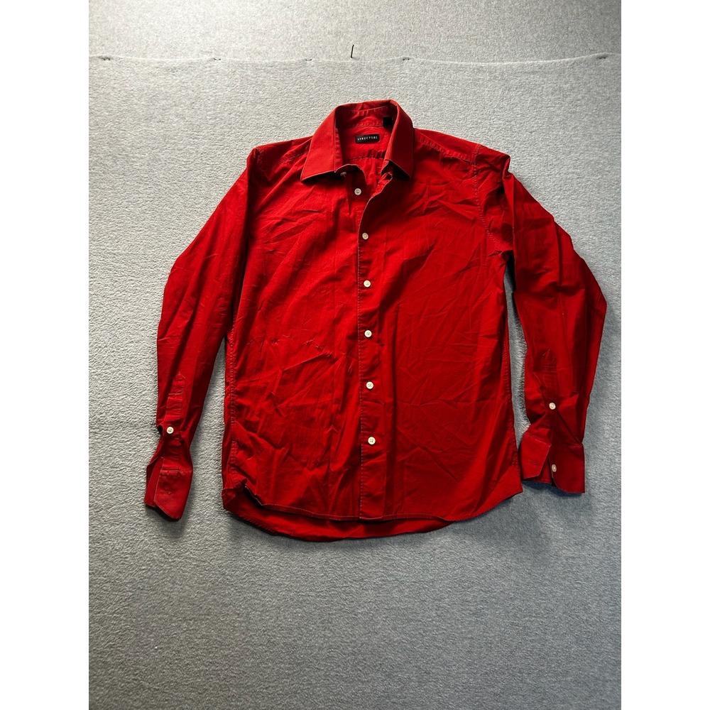 Button Down Shirt Mens Red Small Long Sleeve Casual Cotton Blend Structure
